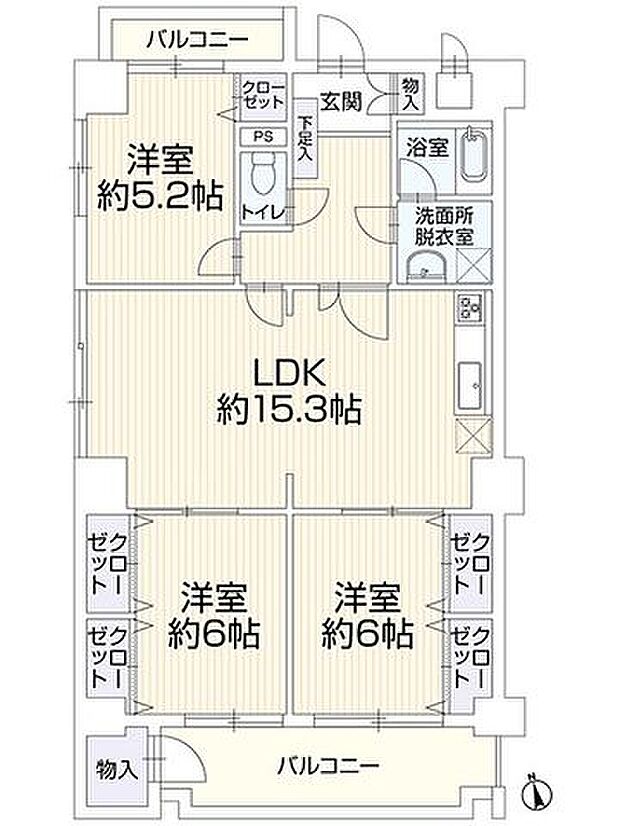 エバーライフ吉塚駅前(3LDK) 6階の間取り図