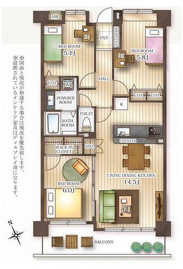 笹丘パーク・マンション(3LDK) 2階の間取り図