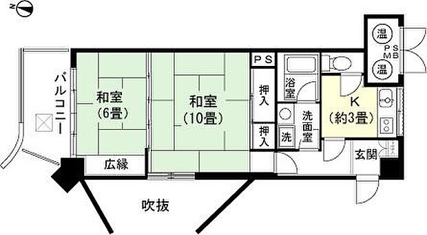 ライオンズマンション川奈マリンビュー(2K) 2階の間取り図