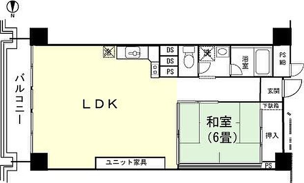 京王熱川マンションＢ棟(1LDK) 4階の間取り図