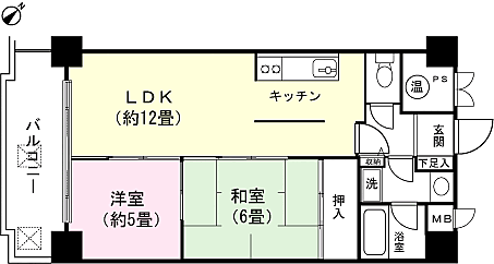 ライオンズマンション片瀬白田(2LDK) 7階の間取り図