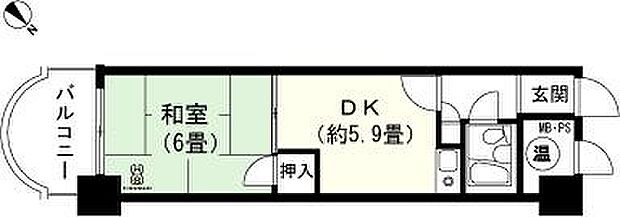 ライオンズマンション熱川(1DK) 5階の間取り図
