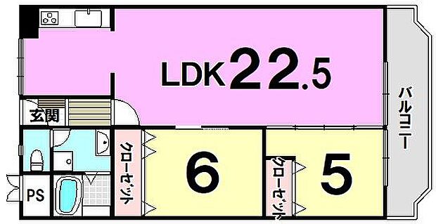 ローレルハイツ高宮(2LDK) 5階の間取り図