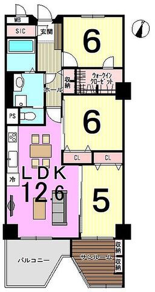 大池シャインハイツ(3LDK) 4階の間取り図