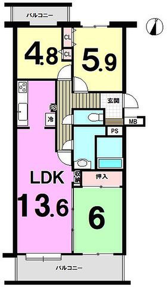 パークハイム寺塚(3LDK) 3階の内観