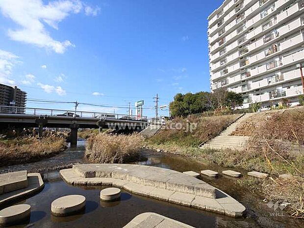 川には親水公園が設けられています。