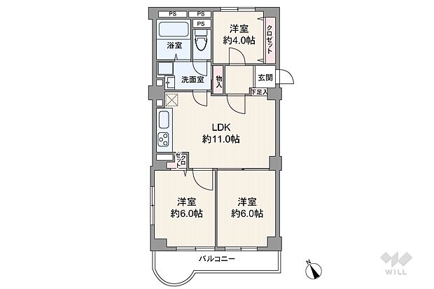 チボリ桜台ハイツ2号棟(3LDK) 9階の間取り図