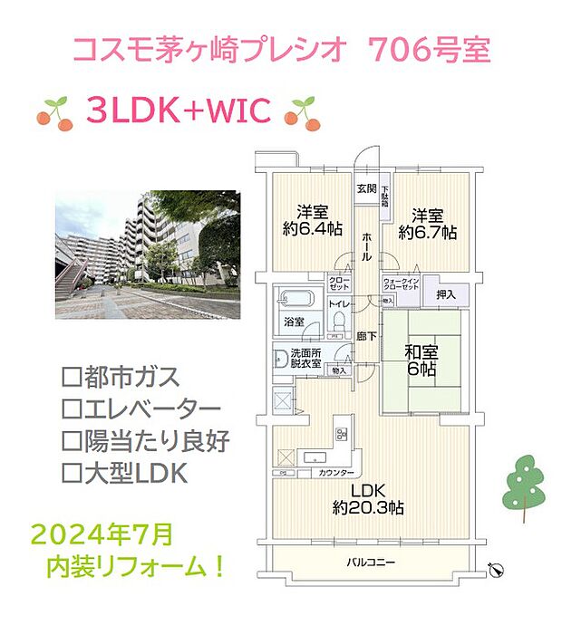 コスモ茅ヶ崎プレシオ(3LDK) 7階/706号室の間取り図