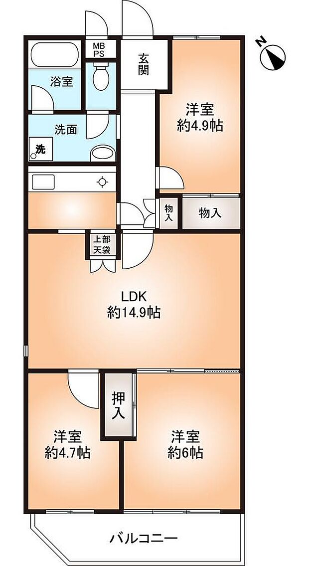 豊中緑丘パークマンション(3LDK) 5階の間取り図