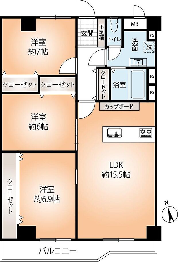南桜塚ハイツ(3LDK) 10階の内観