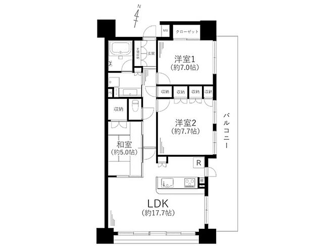 オーセンティアタワー平塚(3LDK) 2階の間取り図