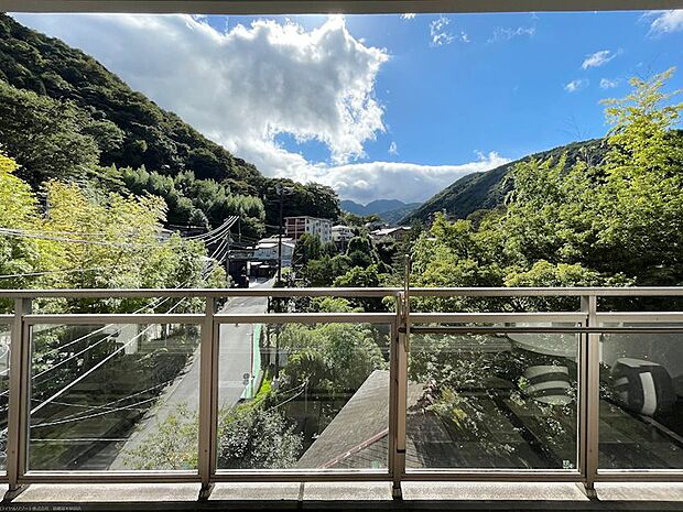 バルコニーからの眺望です。二子山を中心に自然豊かな景色をお愉しみいただけます。