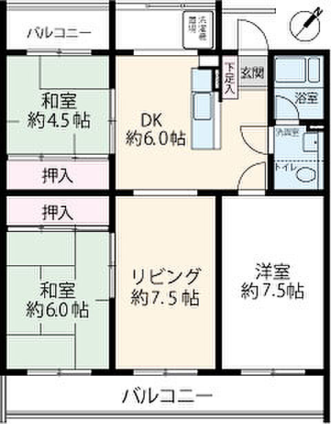 八千代台ハイツA棟(3LDK) 1階/105の間取り図