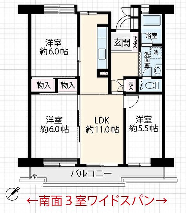 美浜東エステート(3LDK) 6階の間取り図