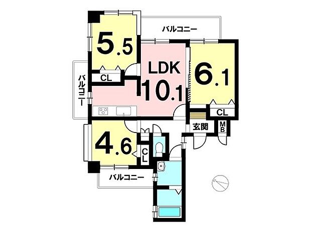 ニューライフ佐賀(3LDK) 3階の間取り図