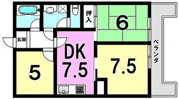 ロイヤルメゾン祇園之洲(3DK) 4階の間取り図