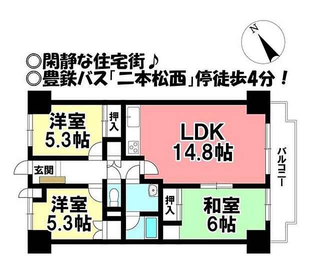 シャンボール中野(3LDK) 3階の間取り図