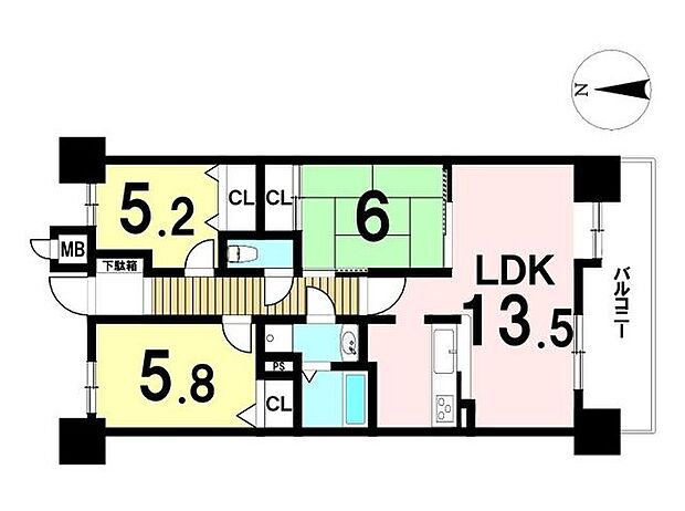 アメニティ大治二番館(3LDK) 4階の間取り図