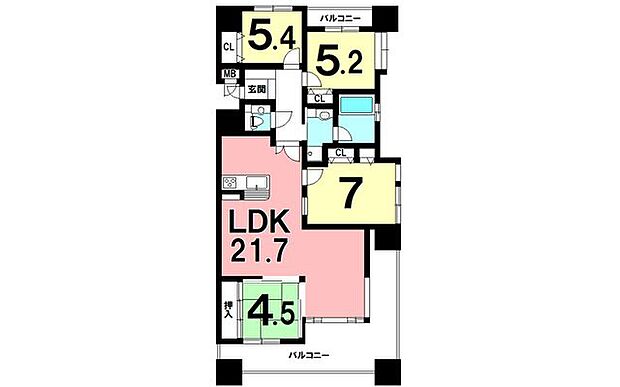 4LDK、東南角部屋、LDK広々【専有面積91.20m2】