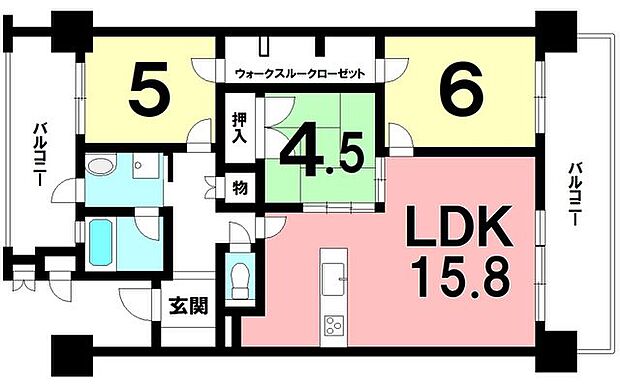 3LDK、ハウスクリーニング済み、2面バルコニー、高層階【専有面積73.26m2】