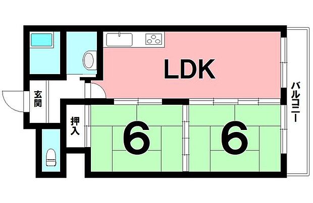 第3鶴丸ハイツ照国町(2LDK) 2階の間取り図