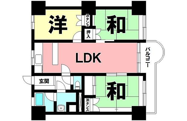 3LDK、東南向きバルコニー、最上階、桜島眺望可能です【専有面積73.02m2】