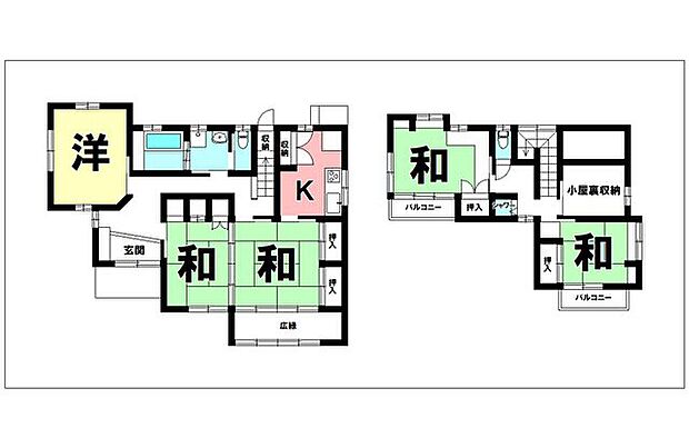 5DK、小屋裏収納、キッチンと浴室2ヵ所【建物面積142.13m2(42.99坪)】