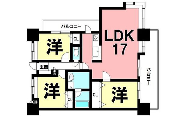 ＪＧＭヴェルデヒルズ武町(3LDK) 12階の間取り図