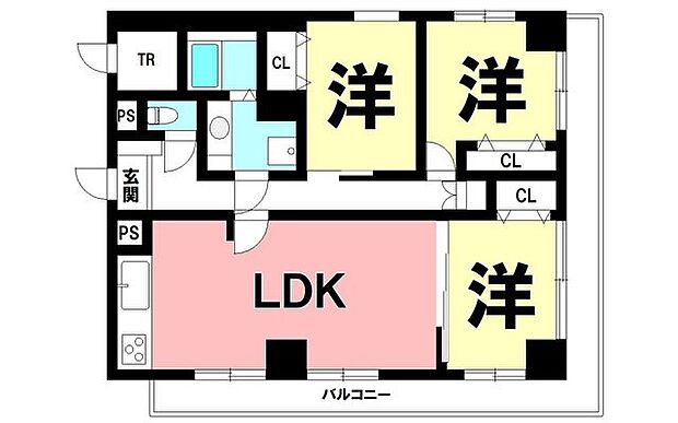 第3鶴丸ハイツ照国町(3LDK) 7階の間取り図