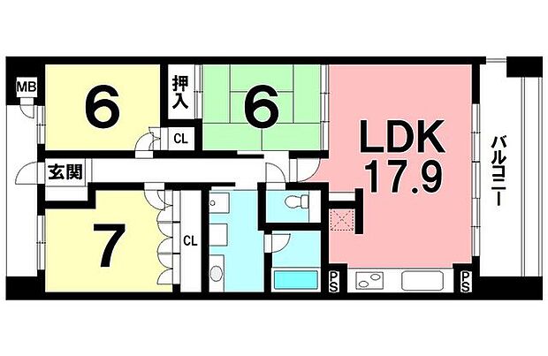 サーパス城山一番館(3LDK) 5階の間取り図