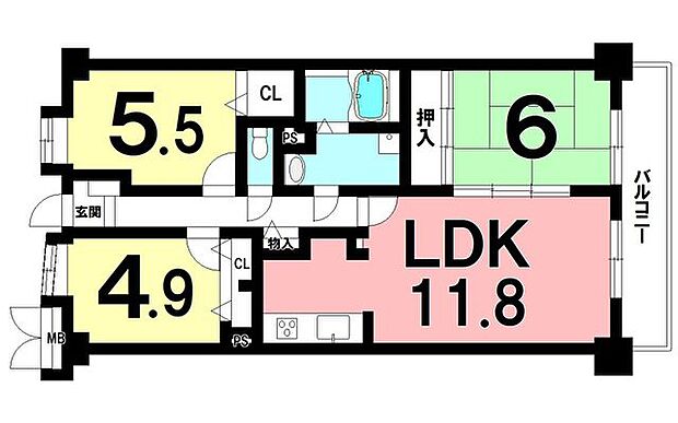 東和パークハイツ池之上(3LDK) 4階の間取り図
