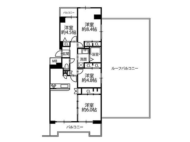 ファミールハイツ明石弐番館(4LDK) 8階の間取り図