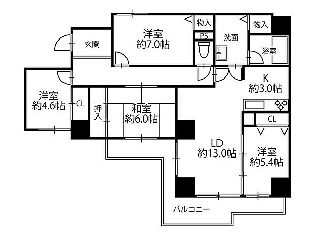 サニーコート名谷(4LDK) 4階の間取り図