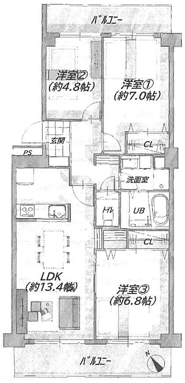 西神戸セントポリア2号館(3LDK) 5階の間取り図