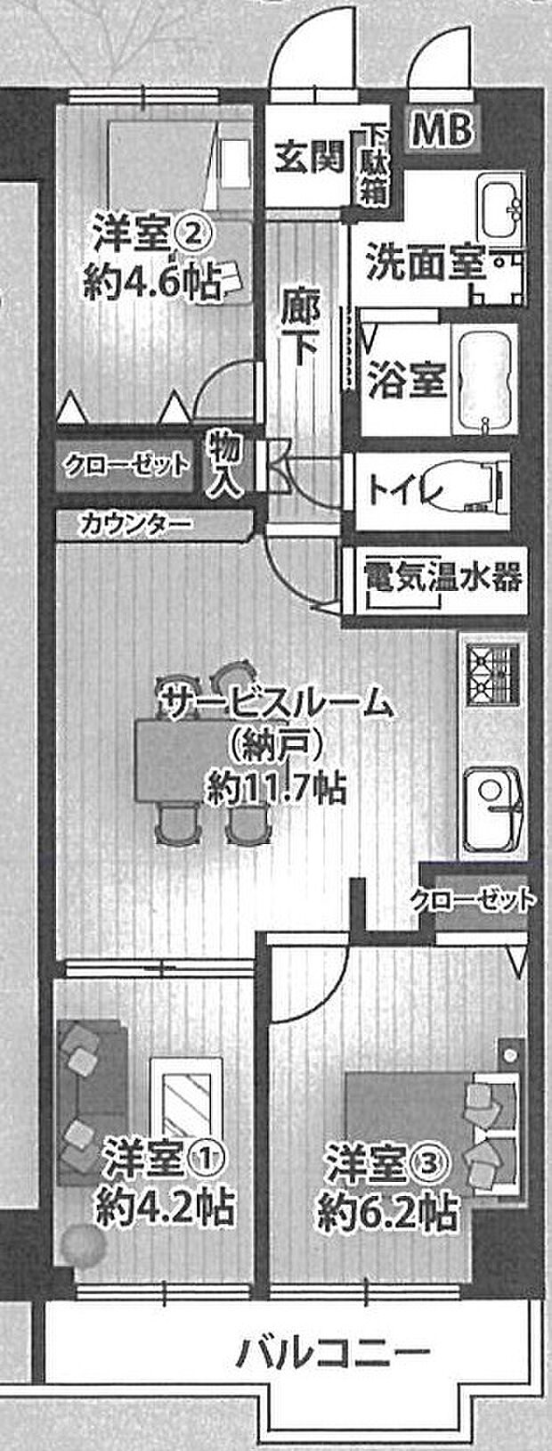藤和明石公園ハイタウン壱号棟(3LDK) 7階の間取り図