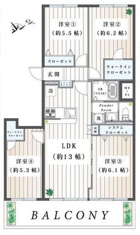 県ドリームハイツ23号棟(4LDK) 7階の間取り図