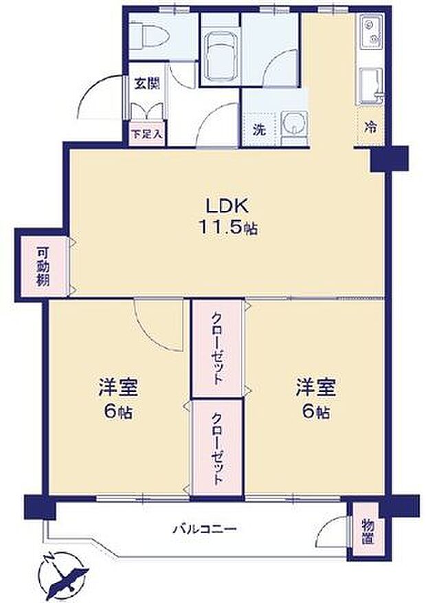 峰沢団地3号棟(2LDK) 4階の間取り図