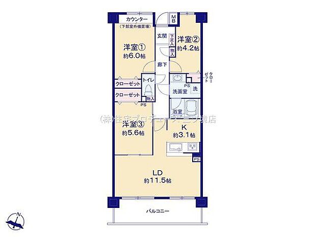 横浜西谷パークホームズ(3LDK) 7階の間取り図