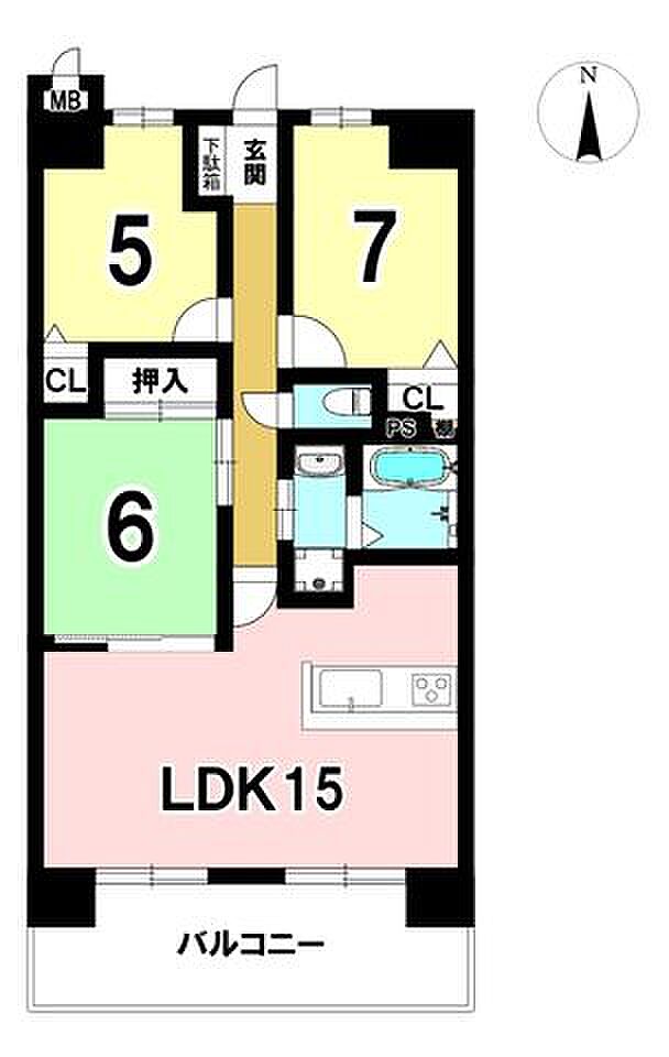 オーケーズマンション可児(3LDK) 7階の間取り図