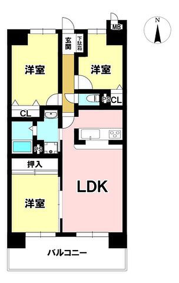 オーケーズマンション可児(3LDK) 6階の間取り図