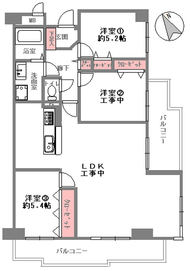 アリオ２(3LDK) 9階の間取り図