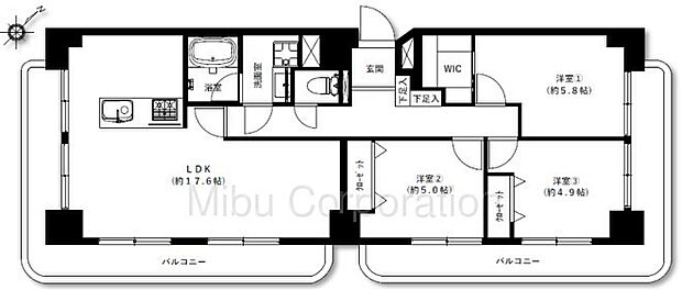 三田シャスターマンション(3LDK) 6階の間取り図