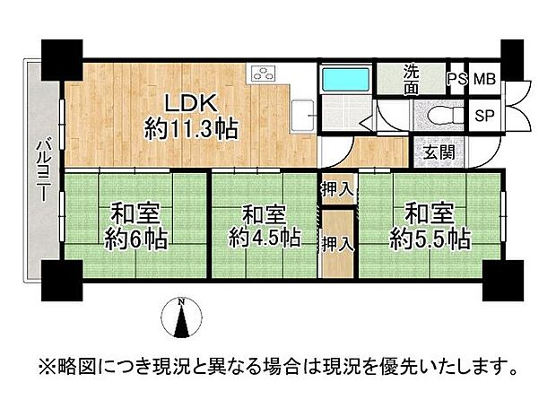 八戸ノ里第三ガーデンハイツB棟　中古マンション(3LDK) 6階の間取り図