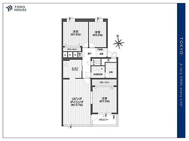 赤堤テラス(3LDK) 3階の間取り図