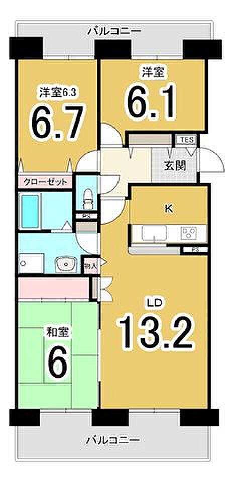 パシフィック星置西弐番館(3LDK) 11階の間取り図