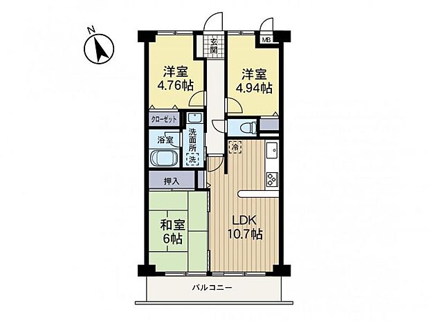 サンライズマンション所沢けやき台(3LDK) 5階の間取り図