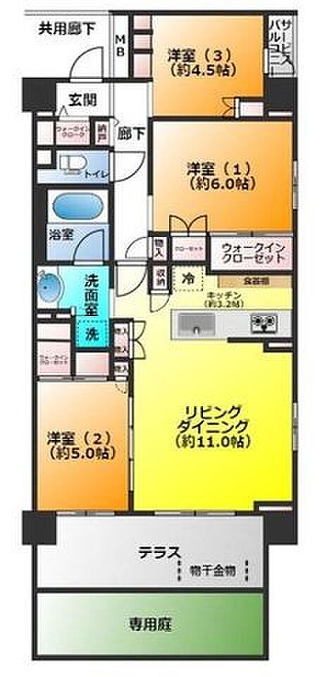 エクセレントシティ新松戸グラン(3LDK) 1階の間取り図