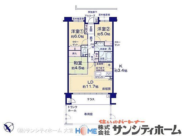 グラン・コート東川口(3LDK) 1階の間取り図