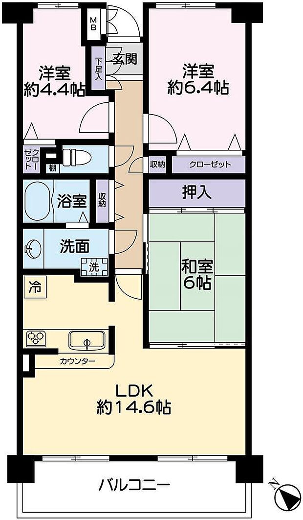 柏ファミールハイツ増尾壱番館(3LDK) 3階の間取り図