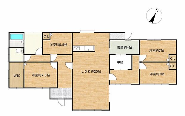 (リフォーム後間取図)リフォーム後の間取り予定図です。キッチン、ダイニング、リビングを繋ぎ、約20帖のLDKに生まれ変わります。東側8畳和室は洋室に変更、12帖の洋室は2部屋に分けます。